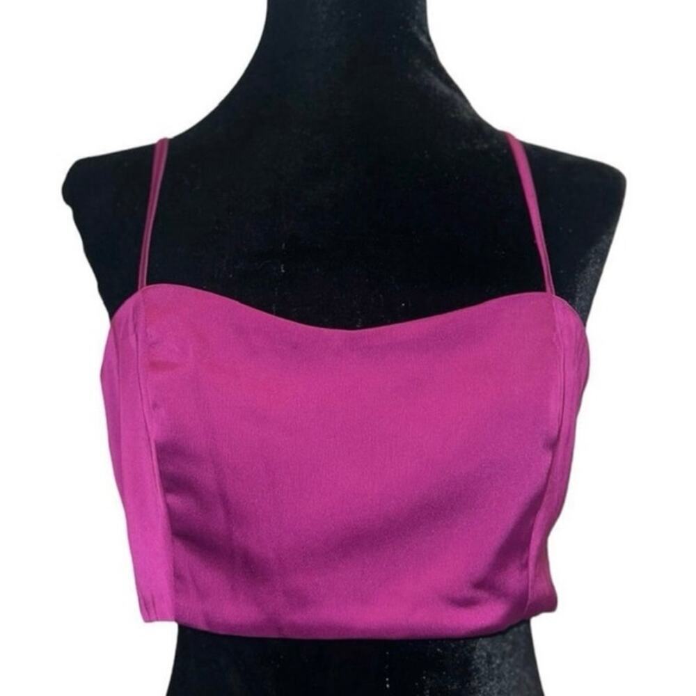 House of Harlow 1960 Magenta Satin Bandeau Crop Top Smocked Back Glam Bustier - Picture 3 of 9